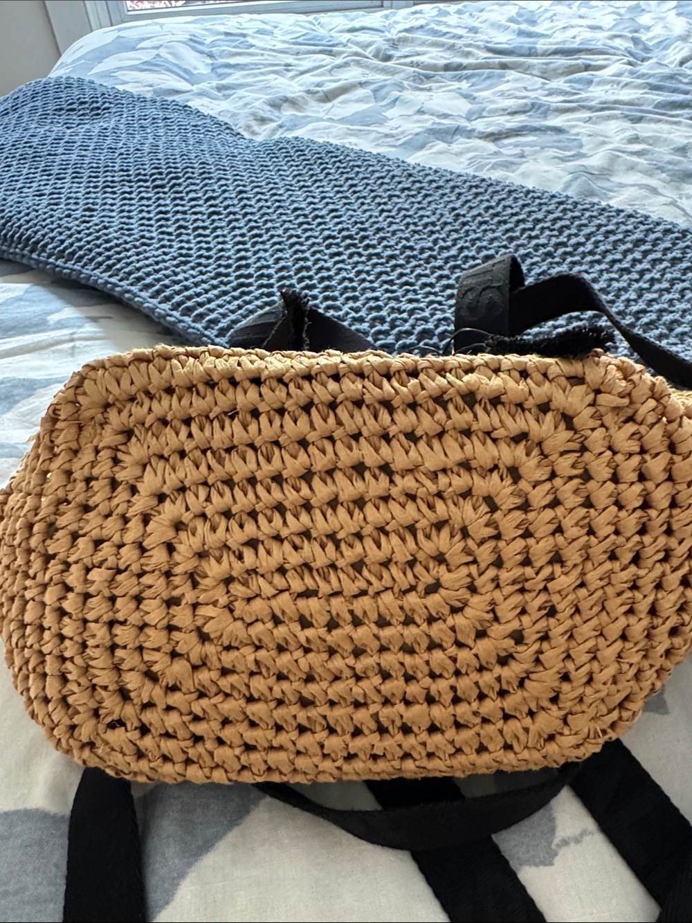 NWT All Saints Natural Straw Celayne Mini Tote with Black Ribbon Straps - Picture 7 of 7